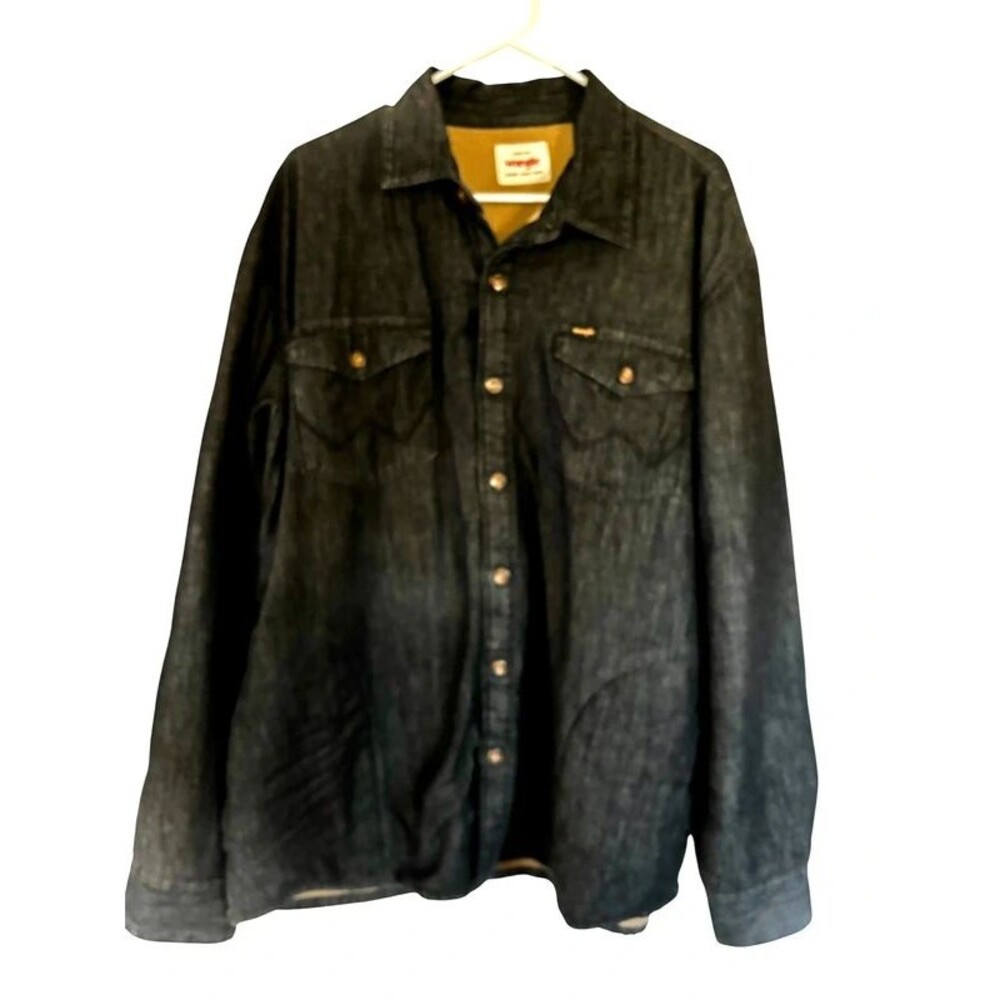 Wrangler western faux shearling lined denim shirt jacket, 4 pockets